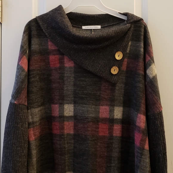 Red and Black Charcoal Plaid Brushed Sweater - Picture 6 of 9